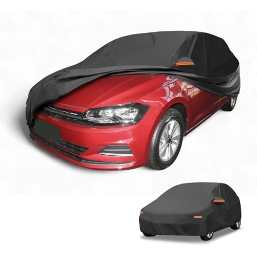 Image of Waterproof All-Weather Universal Car Cover with Right Side Zipper, 210T-PU Black Fits for Hatchback Up to 163 inch Length
