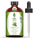 SVA Organics Peppermint Essential Oil Organic 4 Oz USDA 100% Pure Natural Premium Therapeutic Grade with Dropper for Diffuser, Aromatherapy, Skin, Hair & Massage