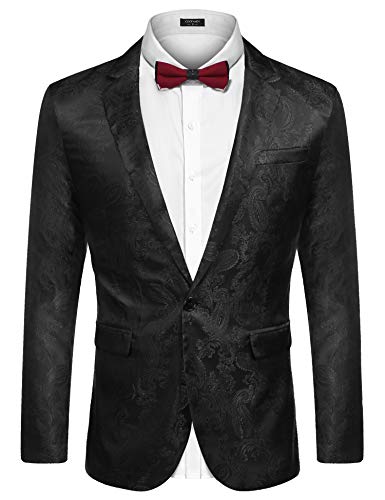 COOFANDY Men's Lightweight Paisley Slim Fit Stylish Blazer Jacket One Button Floral Tuxedo Jacket Black
