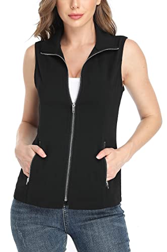 MISS MOLY Women's Lightweight Vest Casual Zip Up Utility Vest Hiking Golf Sleeveless Jackets with Pockets Black M