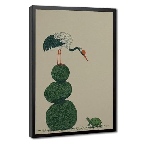 Toile japonaise grue tortue pour sublimer un mur vide de chambre ou de salon