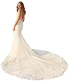 SEIM Illusion V Neck Beach Mermaid Wedding Dresses for Bride White Floral Lace Applique Tulle Ball Gown Mermaid Wedding Dresses for Bride Long 06