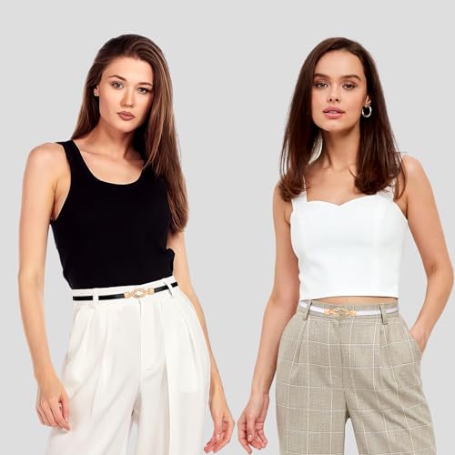 Image of JASGOOD Leather Skinny Belts for Women Plus Size Ladies Thin Waist Belts Adjustable for Jeans Pants Dresses with Gold Buckle