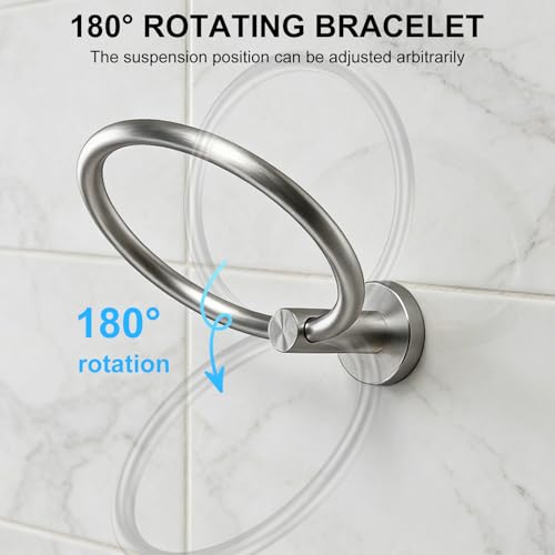 Image of SetSail Towel Holder for Bathroom Wall Silver Towel Ring Stainless Steel Hand Towel Holder Heavy Duty Towel Hanger for Bath, Kitchen Drill Hole, 2 Pack