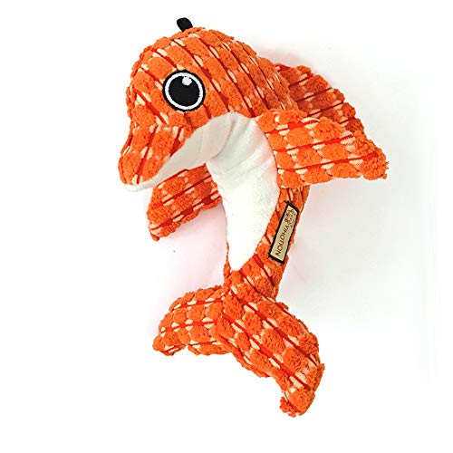 AXEN Ocean Series Dog Toys, Dolphin Shape, Cute and Squeaky for Aggressive Chewers, Orange Dolphin