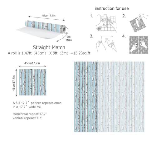 Danmyho Modern White Birch Peel and Stick Wallpaper Vinyl Self Adhesive Contact Paper Forest Removable Wallpaper for Shelf Liner Home Decoration 17.7"x118" by Danmyho - Image 6