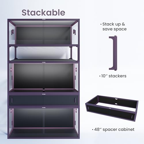 Image of Phailozoo Stackable Reptile Enclosure, 85 Gallon Reptile Tank for Bearded Dragon, Snake, Ball Python, Colorful Aluminum Frame & Front Opening Tempered Glass Door with Handles for Easy Maintenance