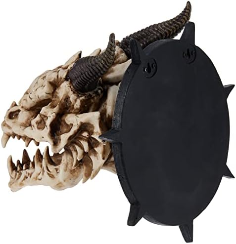 Design Toscano CL4864 Horned Dragon Skull Trophy Gothic Decor Wall Sculpture, 25 cm, Polyresin, Faux Bone