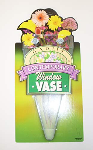 Gadjit Vinyl Window Vase Contemporary Style - Vase Suctions To Windows And Mirrors, Holds Bouquet Of Flower Stems And Water, Clear Flexible Vinyl #TOP2