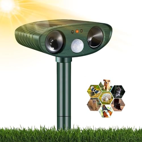 Ultrasonic Cat Deterrent, Solar Animal Repellent, Cat Repellent, Ultrasonic Repellent, Dog Scarer, Marten Deterrent with Motion Sensor for Cats, Dogs, Mice, Birds, Martens