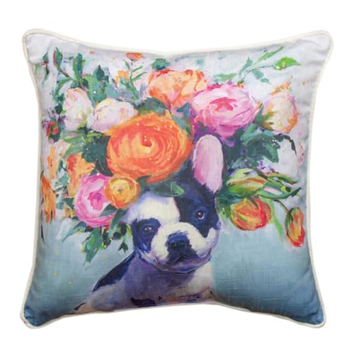 MWW French Bull Dog Floral Throw Pillow, 18 inches