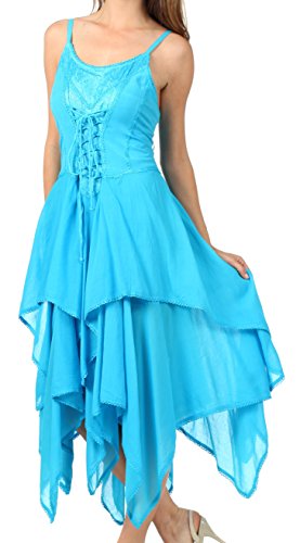Image of Sakkas Lady Mary Jacquard Corset Style Bodice Lightweight Handkerchief Hem Dress