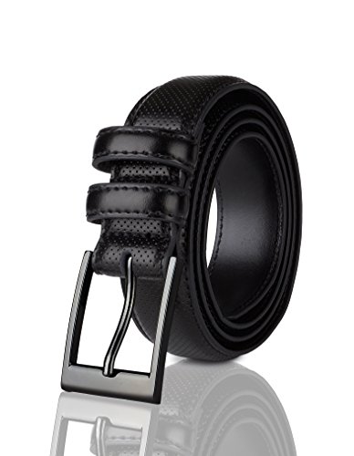 Sportoli Men's Classic Stitched Genuine Leather Uniform Dress Buckle Belt - Black Perforated - Size 38 (Waist 36)