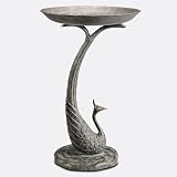 Viridian Bay Whimsical Collection Polished Peacock Birdbath Cast Aluminum Sculpture