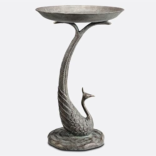 Viridian Bay Whimsical Collection Polished Peacock Birdbath Cast Aluminum Sculpture #TOP29