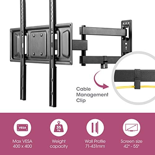 TV Wall Bracket Mount 42  55, SLx Full Motion Strong Slim Profile TV Bracket Max VESA 400*400 with Built In Spirit Level & Wall Fixing Kit