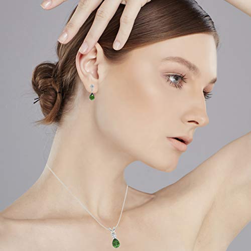 Silver Smile Sterling Silver Jewelry Set For Women With Pear Shaped 7X5Mm Ruby Gemstone Necklace, 3Mm Ruby Topaz, And Matching Opal Pear Shaped Earrings For Her #TOP6