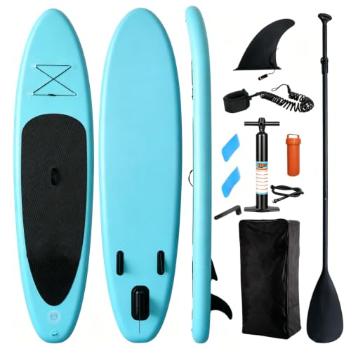 Image of FERNVALE 10FT Inflatable Stand Up Paddle Board SUP Set, Durable 3-Layer PVC Surfboard with Pump, Paddle, Backpack & Accessories Kit, High Stability 270L SUP Paddle Board (Lake blue)