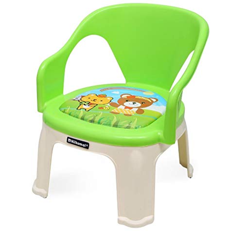 Image of Nilkamal Strong and Durable Plastic Chair with Cushion Base for Kids (Pups Green), 1-2 Years