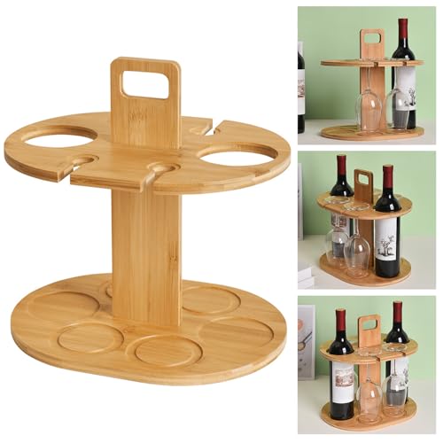Soporte de vino de bambú para encimera, portátil y elegante miniatura 2