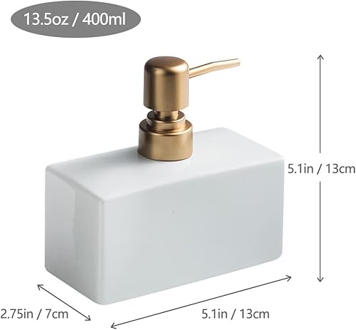 Miniatura 5 de Dispensador de jabón moderno con bomba dorada mate para baño, dispensador de loción rectangular de cerámica de 13.5 onzas, dispensador de jabón para