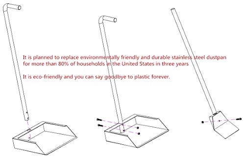 Funan Mountain Upright Long Handle Dustpan & Pet Poop Tray, Super Durable & Solid Household Dustpans, 304 Stainless Steel Construction,Suitable Any Broom, Hand Brush #TOP7