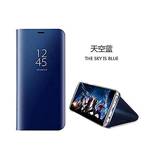 hyujia Compatible para Samsung Galaxy S7 Edge Carcasa 2018/Funda Inteligente Fecha/Hora Ver Espejo tirón del Caso Soporte Plegable/Duro Shell Teléfono Case Cover para Samsung Galaxy S7 Edge Azul