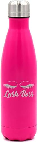 MIP Brand Botella de agua de acero inoxidable con aislamiento al vacío de doble pared de 17 oz. Taza de viaje, taza de pestañas, jefe, maquillaje,