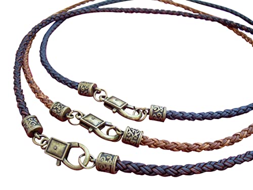 Antique Bronze And Premium Braided Leather Necklace With Lobster Claw Clasp - Genuine Leather Necklace For Men And Women - Available Sizes: 16,18,20,22 Inch Or Custom #TOP24