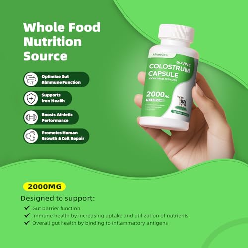 Image of Bovine Colostrum Capsules Supplement 2000mg- 120 Capsules - Gut Health, Muscle Recovery, Energy, Hair, Skin and Immune Supplement | 50% IgG Cow Colostrum for Humans | Superfood, Gluten Free.