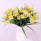 4 Bundles Artificial Spring Flowers, 14.5 inch Length Silk Narcissus Fake Flowers, White Yellow Faux Daffodils...
