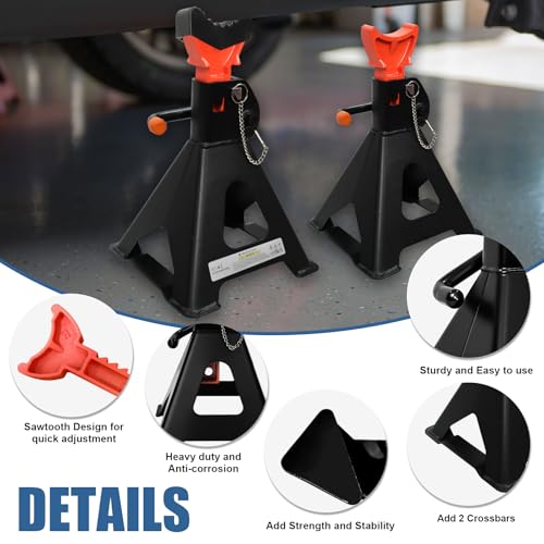 FITHOIST Upgraded 3 Ton Jack Stands (6,600 LBs) with 2 Crossbars for Enhanced Safety & Stability, Heavy Duty Jack Stands 11.61\" to 16.34\" Adjustable with Rubber Pads for Trucks, SUV, ATV/UTV (1 Pair)