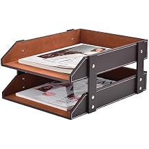 Leather Desk Organizer,2-Tier Stackable Letter Tray Holder,Office Supplies Desktop Storage Box for Document,Stationery,Magazines,Newspapers,Letters and Other Home Office Paper Sundries,Coffee