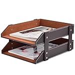 Leather Desk Organizer,2-Tier Stackable Letter Tray Holder,Office Supplies Desktop Storage Box for Document,Stationery,Magazines,Newspapers,Letters and Other Home Office Paper Sundries,Coffee