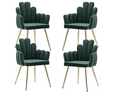 CIMOTA Green Dining Chairs Set of 4 Velvet Upholstered Comfy Living Room Chairs Modern Finger Shape