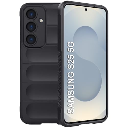 Image of TheGiftKart Liquid Silicon Back Cover Case for Samsung Galaxy S25 5G | ShockProof Military Grade Protection | Micro-Fibre Cloth On Inner Side | Anti-Slip Grip Back Case for Samsung S25 5G (TPU, Black)