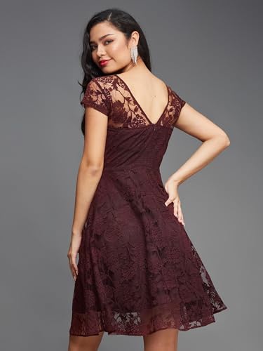 Image of Miss Chase Women's Round Neck Sleeveless Polyester Ruffled Knee- Length Dress