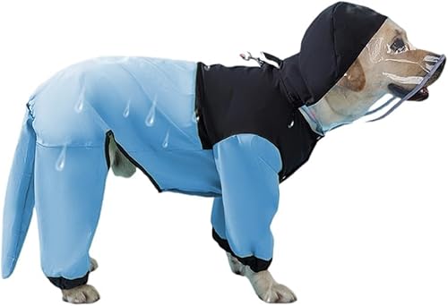 Nozuma ペット用品 犬用レインコート 中大型犬用 完全防水 全包防湿 しっぽカバー取り外し可能 帽子付き 優れ素材丈夫長持ち 着脱簡単 散歩梅雨対策 雨用雨具カッパ (ブルー,6XL)