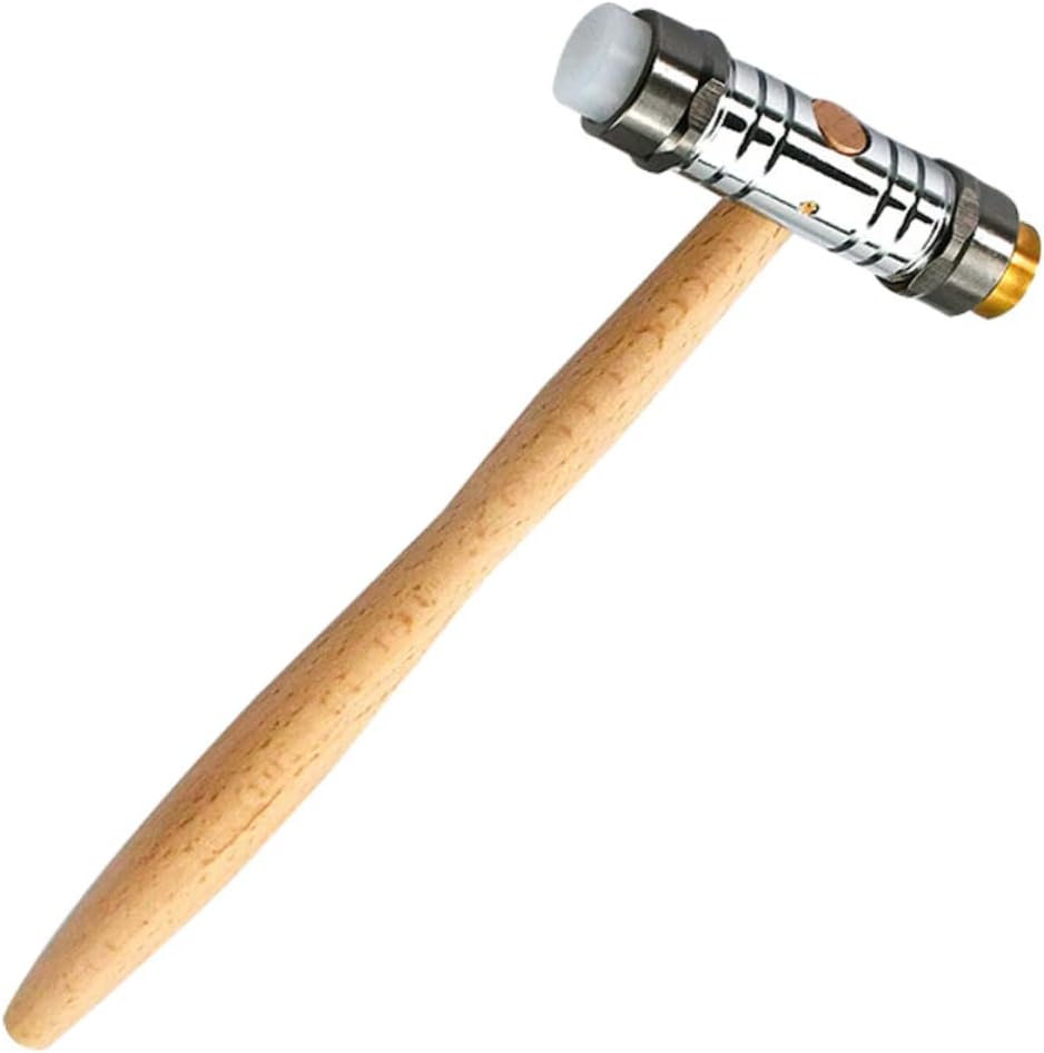 Mini Hammer for Watch Repair Round Double-head Replaceable Iron Mallet Ergonomic Wood Handle