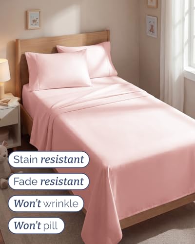 Image of Twin 4 Piece Bed Sheet Set - Comfy, Breathable & Cooling Sheets - Baby Pink | Ultra Soft Hotel Luxury Bedding Set with 8-16 Inch Deep Pockets, 1 Flat & 1 Fitted Sheet & 2 Pillowcases, Wrinkle & Fade Free