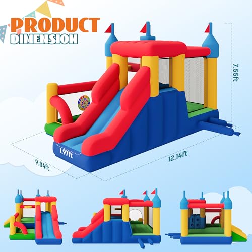 Albott Bounce House, Inflatable Bouncer with Air Blower, Jumping Castle with Slide(Both Wet/Dry Use), Outdoor Indoor Bouncy Castle with Oxford Fabric for Kids 3-12 (145.7×118.1×90.6IN)