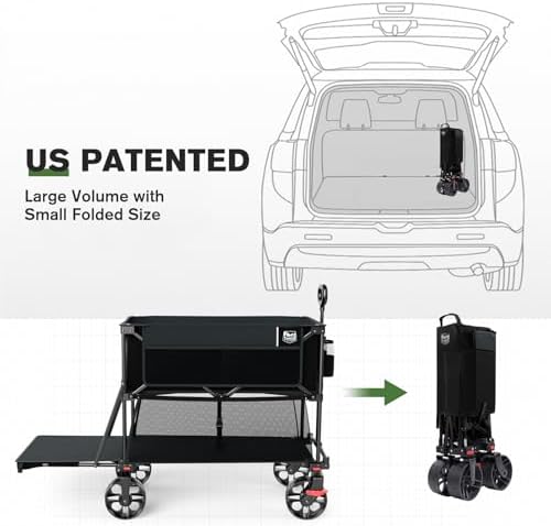 TIMBER RIDGE 400L 접이식 더블 데커 왜건, 브레이크 포함, 137.2cm(54인치) 엑스트라 롱 | 익스텐더 왜건 카트, 캠핑, 스포츠, 쇼핑을 위한 모든 지형용 대형 바퀴가 있는 204.1kg(450파운드) 튼튼한 접이식 카트 — 사진 6
