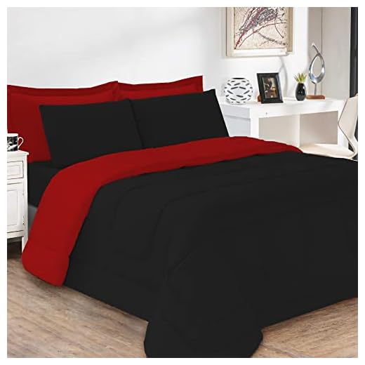Kit Edredom Jogo de Cama 5 Peças Casal Queen Dupla Face Toque Macio Preto e Vermelho