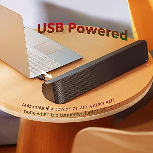 Hsoipn Computer Speakers, Bluetooth PC Speakers Sound Bar, 10W Powerful Mini External Speaker with Wired AUX 3.5mm Jack,TV, Desktop,Smartphone and Tablet, Black
