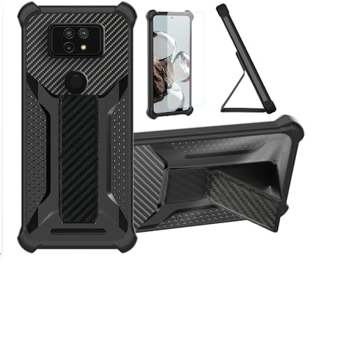 ATT AT&T Maestro Max (2021) Case Compatible for Cricket Ovation 2 Phone Case Cover [with Tempered Glass Screen Protector] Hybrid Case [Folding Support Magnetic] [Frosted anti-fingerprint] Black