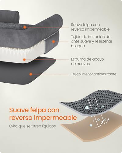 Miniatura 6 de Feandrea Cama Ortopédica Para Perros, Sofá, Cama Para Mascotas, Acolchado Suave, Bordes Elevados, Funda Extraíble Y Lavable, 120 X 85 X 18 Cm, Antideslizante, Gris Oscuro Pgw078g01