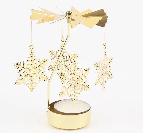Mariposas Giratorias Portavelas Giratorio Mariposa Carrusel de Velas Giratorias Portavelas Giratorio Dorado para Velas Regalo Ligero,Decoración de Boda,Decoración del Hogar Copo de Nieve