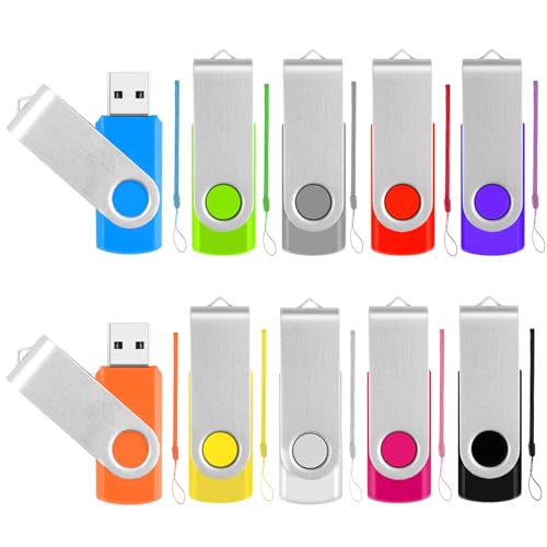 256MB USB Flash Drive Thumb Drives 10 Pack, Bulk USB Drives Memory Stick with Lanyards, Swivel Jump Drive Memoirs Zip Backup Pendrive for Computer, Data Storage and Transfer, Office Supplies by MECHEER - Used condition - US$15.99