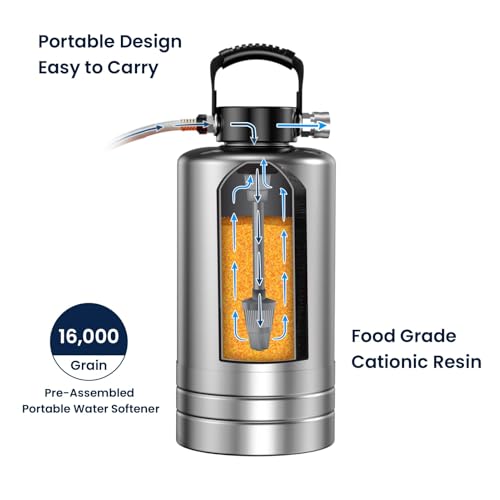 GLACIER FRESH Portable RV Water Softener, 16,000 Grain with Stainless Steel Garden Hose Quick Connects for RVs, Trailers, Boats, Mobile Car Washing, Pressure Washing