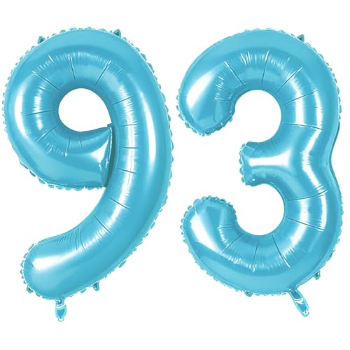Number 93 Balloons for 93rd Birthday Party Decorations, 0-100 Large No.93 Balloons for Women Men and Grandpa Grandma, 40 Inch Jewelry Blue Foil Helium Balloon for 93 Year Old Anniversary Decorations